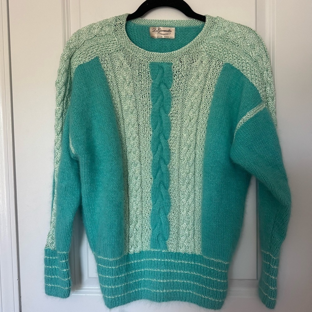 NWT DaGiovanetta Vintage Teal Knit Angora Large  Sweater